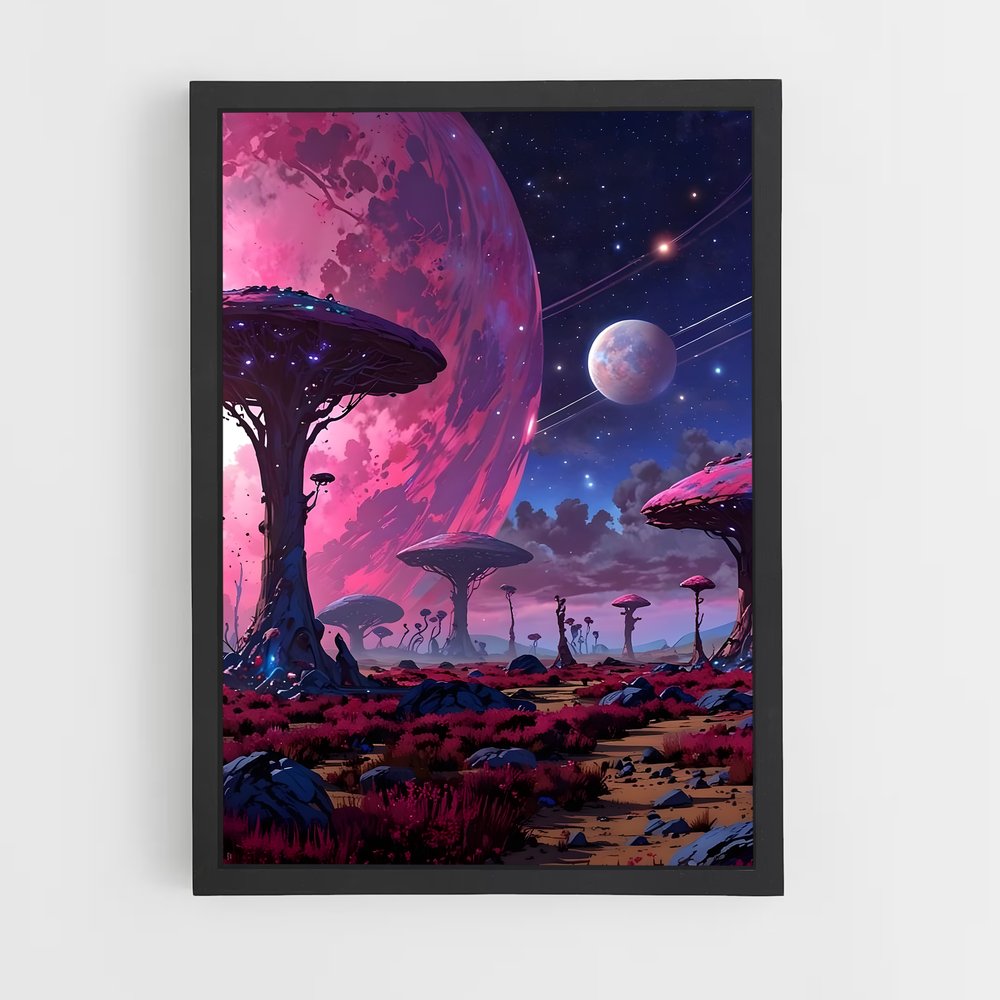 Poster Lune Rose – affiche Art spatial (vue 2)
